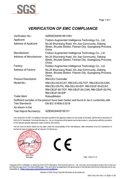 الصين Foshan Augmented Intelligence Technology Co., Ltd الشهادات